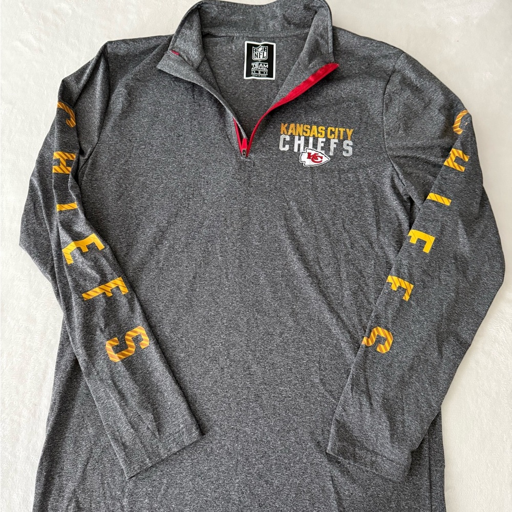 Kansas City Chiefs Shirt Mens S Grey Quarter Zip Pullover Lightweight NFL d80